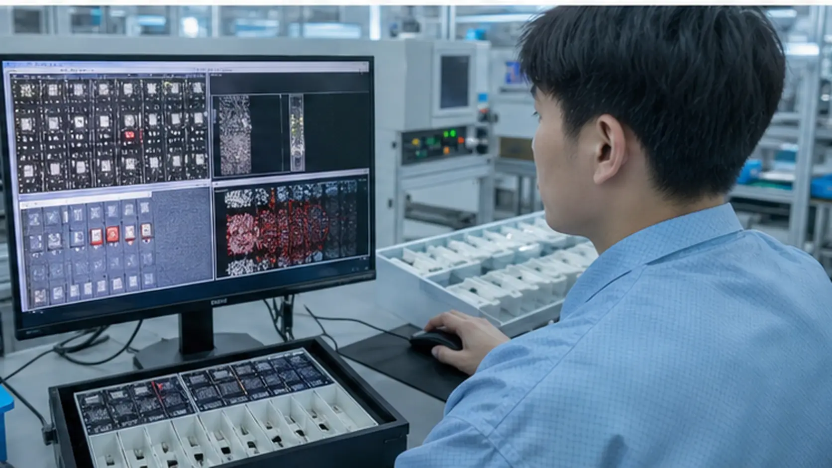 AOI-Optiklösung für Micro-LED-Substrate im Einsatz an einer AOI-Linie für Micro-LED- und Mini-LED-Substrate